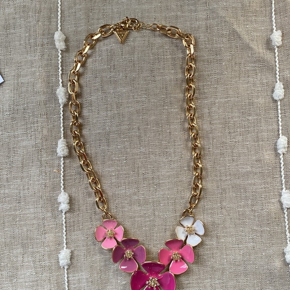 Guess Necklace Pink Blossoms Crystals & Napier floral leaver back earrings - Picture 3 of 5